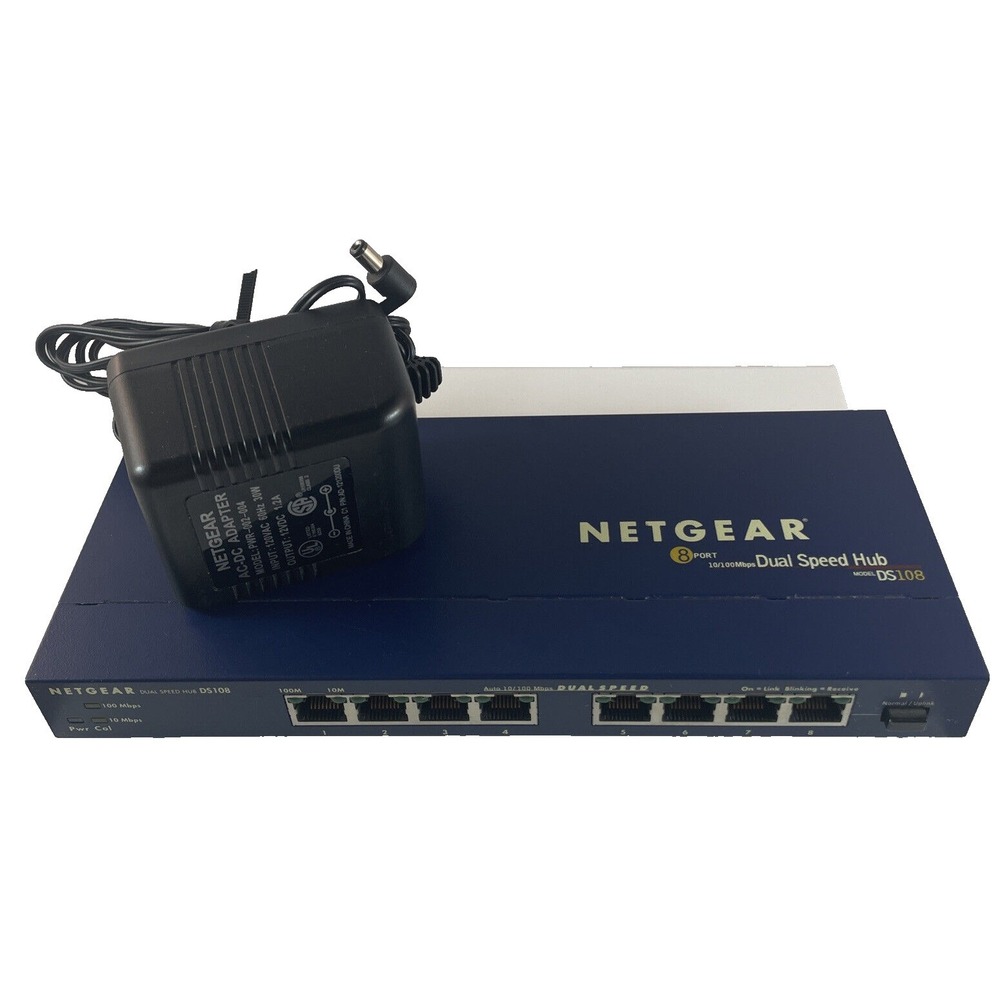 NetGear‎ Dual Speed 10/100Mbps Fast Ethernet Hub 8-Port DS108 with AC Adapter